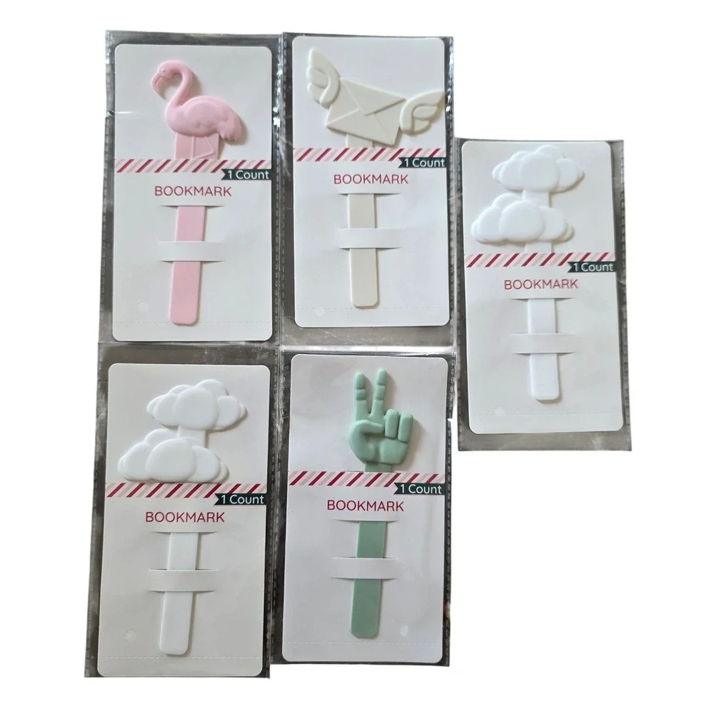 Cute Novelty Bookmarks Set Flamingo Flying Envelope Clouds Peace Sign